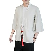 Summer2023 Kimono Cardigan Jacket Short Sleeved Loose Plus Size Men Coat Black Blue Red gray9 Beige