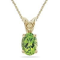 August Birthstone - Peridot Scroll Solitaire Pendant 11x9 mm AAA Quality Oval Shape in 14K Yellow Gold