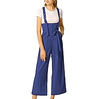 Allegra K Women's High Waist Overalls Overalls with Button Front Wide Pants