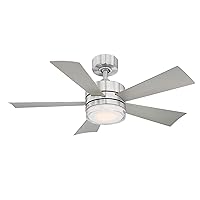 Wynd Smart Indoor and Outdoor 5-Blade Ceiling Fan 42in Stainless Steel with 3000K LED Light Kit and Remote Control works with Alexa, Google Assistant, Samsung Things, and iOS or Android App