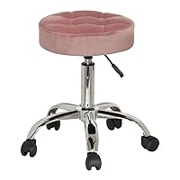 Hillsdale, Nora Metal Adjustable Backless Vanity/Office Stool with Casters for Makeup Room or Bathroom, Dusty Pink