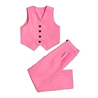 OYOANGLE Girl's 2 Piece Outfit Sleeveless Button Down V Neck Blazer Vest Jacket and Pants Set