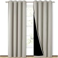 NICETOWN 100% Blackout Window Curtain Panels, Cold and Full Light Blocking Drapes with Black Liner for Nursery, 84 inches Drop Thermal Insulated Draperies (Natural, 2 Pieces, 52 inches Wide per Panel)