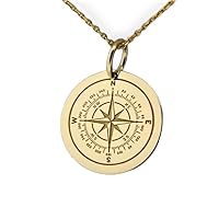 14K Solid Gold Compass Pendant, North Star Compass Necklace