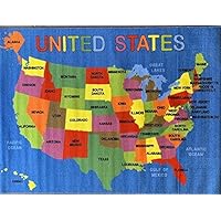 Play Time Kids Area Rug Reversible USA Map Child Classroom Learning Carpet Game Room Design #8 (7 Feet 9 Inch X 10 Feet)