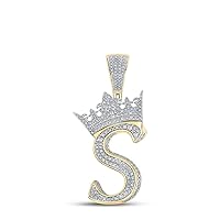 The Diamond Deal 10kt Two-tone Gold Mens Round Diamond Crown S Letter Charm Pendant 1-1/5 Cttw