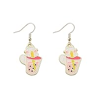 WSNANG Bubble Tea Boba Cat Earrings Kawaii Cat Earrings Cat Lover Jewelry Cat Lover Gift Bubble-milk Tea Lover Gifts