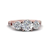 Choose Your Gemstone Classic Basket 3 Stone Diamond CZ Ring rose gold plated Round Shape Side Stone Engagement Rings Matching Jewelry Wedding Jewelry Easy to Wear Gifts US Size 4 to 12