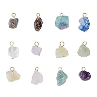 SUPERFINDINGS 12 Styles Nuggets Gemstone Charms Raw Rough Pendants Crystal Stone Charms with Golden Plated Iron Loops for Earring Necklace Bracelet Jewelry Making, Hole: 2.5~3.5mm