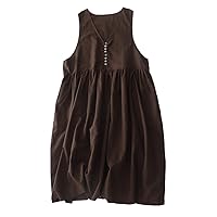 Dress Women Summer Vintage Literature and Art Elegant V-Neck Pleated A-Line Loose Casual Tank Top Skirt Women's