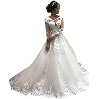 Women's Lace Corset Bridal Ball Gowns with Train Long Wedding Dresses for Bride 2022 Plus Size