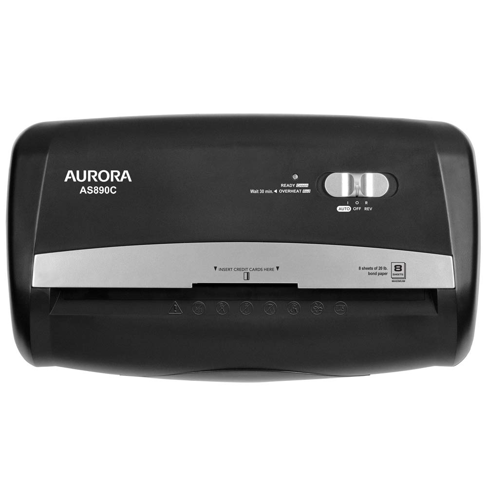 Aurora AS890C 8-Sheet Cross-Cut Paper/Credit Card Shredder with Basket