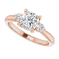 18K Solid Rose Gold Handmade Engagement Ring 1.0 CT Cushion Cut Moissanite Diamond Solitaire Wedding/Bridal Ring Set for Women/Her Propose Gifts