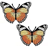 2pcs. Orange Butterfly Cute Animal Patches Sticker Butterfly Cartoon Embroidery Iron On Fabric Applique DIY Sewing Craft Repair Decorative Sign Symbol Costume