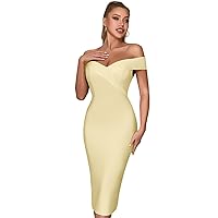 Elegant Unique Women Evening Gown Dress Pink/White/Yellow/Blue Off The Shoulder Bandage Bodycon Dress