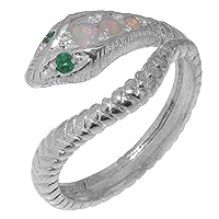 LBG 925 Sterling Silver Natural Opal Emerald Womens Band Ring - Sizes 4 to 12 Available
