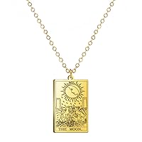 TEAMER Stainless Steel Tarot Cards Necklace Vintage Tarot Jewelry Good Luck Amulet Pendants for Women