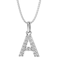 Peora Lab Grown Diamond Initial Pendant Necklace Letter A in Platinum Plated Sterling Silver, F-G Color, VS Clarity, with 18 inch Chain