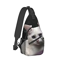 Sling Bag for Women Men Crossbody Bag Small Sling Backpack White Cat Chest Bag Hiking Daypack