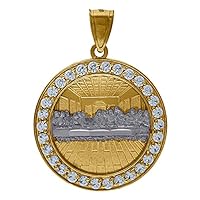 10k Two tone Gold Mens CZ Cubic Zirconia Simulated Diamond Last Supper Medallion Religious Charm Pendant Necklace Jewelry for Men