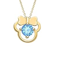 Shimmering Minnie Mouse Pendant Necklace in in Round Gemstone 14k Yellow Gold Over Sterling Silver For Girl's