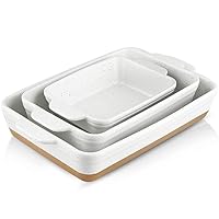 Baking Dish Set, 9x13 Baking Dish, Large Casserole Dish Set, Ceramic Lasagne Pan Deep, Baking Dishes for Casseroles 13 x 9, Ceramic Bakeware Set of 3, Farmhouse Style (White)