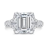Siyaa Gems 4 CT Emerald Cut Colorless Moissanite Engagement Ring Wedding Birdal Ring Diamond Ring Anniversary Solitaire Halo Accented Promise Vintage Antique Gold Silver Ring Gift