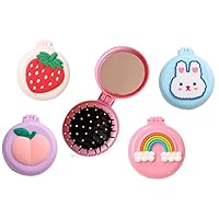 4 PCS cute folding travel Hair brush Comb Pocket Hairbrushes with Makeup Mirror for Women and Girls