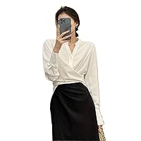 Cross Strap V-Neck Blouses Slim Shirts Women Solid Color Long Sleeve Street Spring
