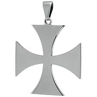 Stainless Steel Maltese Cross Necklace, 1 1/2 inch Tall with 30 inch Chain