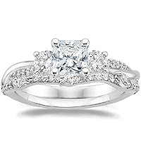 Petite Twisted Vine Moissanite Diamond Ring Set, 1 CT Square Radiant Moissanite Engagement Ring Set, Wedding Ring Set, Bridal Ring, Promise/Anniversary Rings for Wife