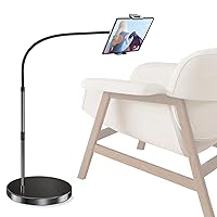 Elitehood Aluminum iPad Stand for Floor, 14lb Stable Base & Height Adjustable iPad Floor Stand, Gooseneck iPad Holder for Bed & Sofa, Compatible with All iPad, iPad Pro, Kindle & More 4.7-13in Tablets