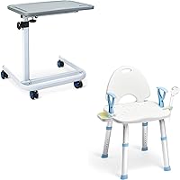 OasisSpace Overbed Table, Hospital Bed Table with Holder Shower Chair for Inside Shower - 450lbs Heavy Duty Bathroom Shower Chair