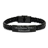 Inappropriate Bullmastiff Dog Braided Leather Bracelet, Life is, Special Gifts for Dog Lovers from Friends, Birthday Gifts, Leather bracelets for men, Braided leather bracelets for men, Leather cuff