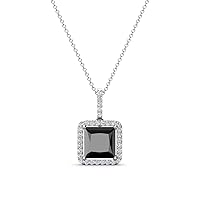 Princess Cut Black Diamond & Round Diamond 2.33 ctw Women Halo Pendant Necklace 14K Gold