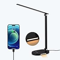 Led Desk Lamp, 3 Light Modes Table Lamp, Dimmable Reading Light For Bedroom with USB Port, Office Desk Lamp with Night Light, Auto-Off Timer Book Lights for College Dorm, Home, Office, Memory Function