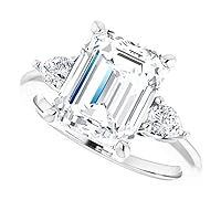 JEWELERYIUM 1.0 CT Emerald Colorless Moissanite Engagement Ring, Wedding Bridal Ring Set, Eternity Sterling Silver Solid Diamond Solitaire 4-Prong Anniversary Promise Ring for Her