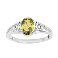 MOONEYE Bezel Set 8X6 MM Oval Shape Peridot Gemstone 925 Sterling Silver Solitaire Promise Women Ring