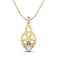 0.40 Cts Heart Shape Moonstone Gemstone Claddagh Traditional Pendant Necklace 925 Sterling Silver Celtic Design Jewelry