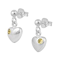 Girl's Jewelry - Sterling Silver Simulated Birthstone Heart Dangling Earrings