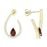 14K Yellow Gold Pear Shape 1.05ct Garnet (4x6mm) & .40ct White Diamond Drop Dangle Earrings