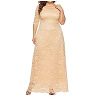 Womens Plus Size Lace Dresses Elegant 3/4 Sleeve Long Wedding Dresses Formal Evening Gowns Cocktail Dress with Pockets