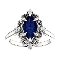 925 Silver /10K/ 14K/ 18K Solid Gold 3 CT Marquise Blue Sapphire Ring Gemstone Ring Anniversary Promise Ring Jewelry