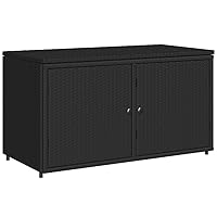vidaXL Patio Storage Cabinet in Black – Outdoor Poly Rattan Organizer with Robust Steel Frame for Garden, Deck, Poolside – 43.3