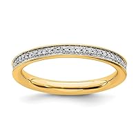 925 Sterling Silver Polished Prong set and Diamonds Gold Plated Ring Jewelry for Women - Ring Size Options: 10 5 6 7 8 9