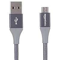 Amazon Basics Micro USB to USB-A 2.0 Fast Charging Cable, Nylon Braided Cord, 480Mbps Transfer Speed, 6 Foot, Dark Gray