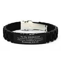 Romans 12:12, Be Joyful in Hope. Bible Verse Gift, Christian Black Glidelock Clasp Bracelet for Girlfriend. Christmas Faith Gift for Girlfriend