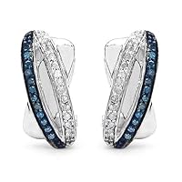 0.28 Carat Genuine Blue Diamond & White Diamond .925 Streling Silver Earrings