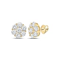 The Diamond Deal 14kt Yellow Gold Mens Round Diamond Flower Cluster Earrings 7/8 Cttw