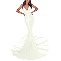 Women's Mermaid Sweep Train Formal Evening Dresses Long V Neck Party Gowns